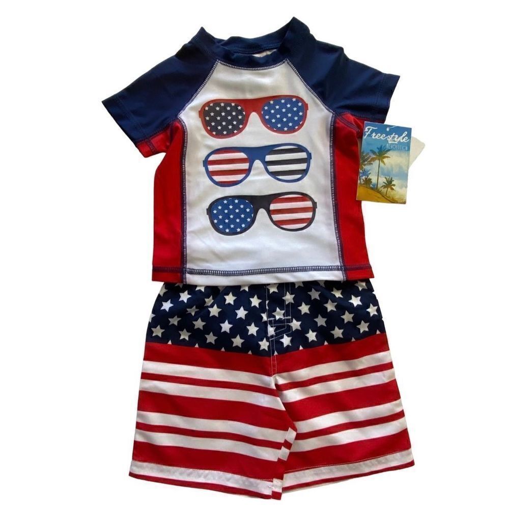 FREESTYLE Revolution 12M Boys' Stars and Stripe RashGuard Top and Shorts Set